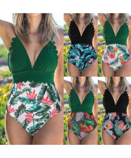 One-Pieces Swimsuits for Women One Piece Tummy Control One Pieces Swimsuit High Neck Plunge Leaf Ruched Monokini Swimwear X3 ...