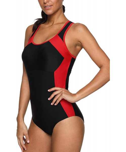 One-Pieces Women's Pro One Piece Swimsuit Racerback Athletic Bathing Suit Swimwear - Black Red2 - C018RNSWDYE