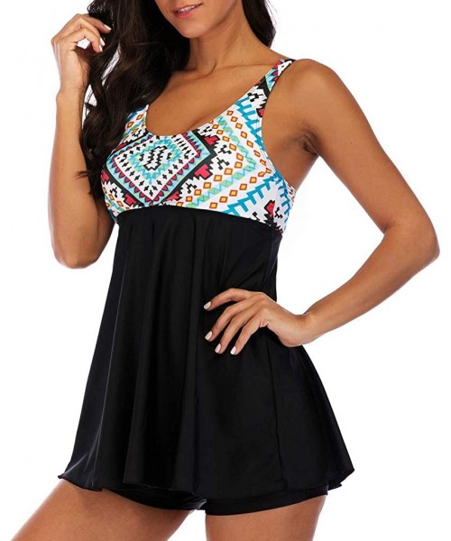 Tankinis Women's Tankini Swimsuits Swim Dress Boyshort Two Piece Bathing Suit Push Up Tummy Control Swimwear - Black - CU18RE...