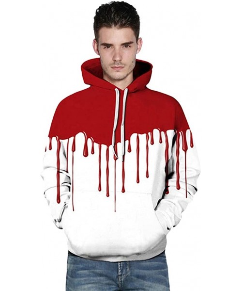 Rash Guards Halloween Hoodie for Men Couples Blood Print Long Sleeve Sweatshirt Pullover Top - White - CH18YHGKT6I