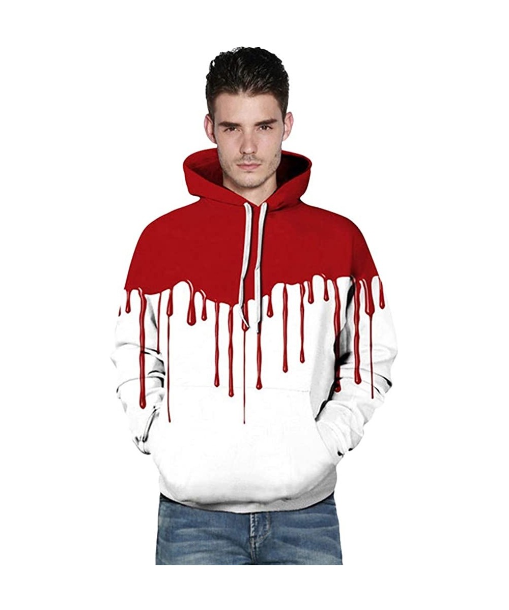 Rash Guards Halloween Hoodie for Men Couples Blood Print Long Sleeve Sweatshirt Pullover Top - White - CH18YHGKT6I