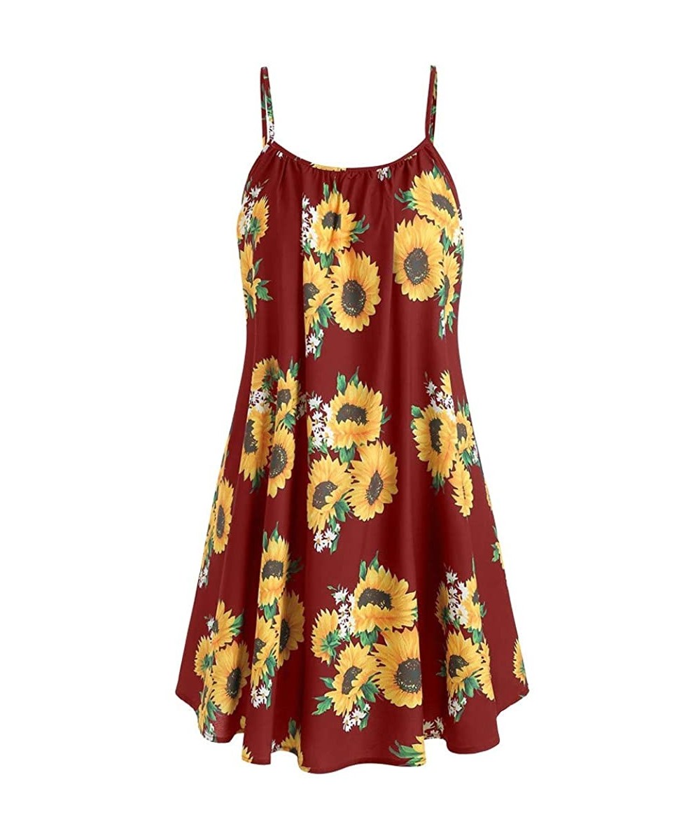 Cover-Ups Women's Boho Sleeveless Tank Dress Floral Spaghetti Strap Summer Beach Casual Loose Short Mini Swing Dresses Z3 Win...