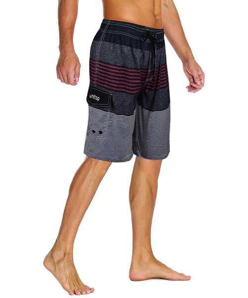 Board Shorts Men's Swim Trunks Colortful Striped Beach Board Shorts with Lining - Red-55 - CD183W482AX