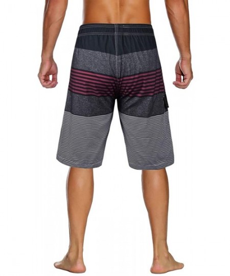 Board Shorts Men's Swim Trunks Colortful Striped Beach Board Shorts with Lining - Red-55 - CD183W482AX