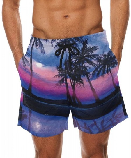 Board Shorts Mens Peacock Feather Colorful Print Summer Casual Quick-Dry Cargo Shorts Swim Trunks - Color Palm Tree Sunset - ...