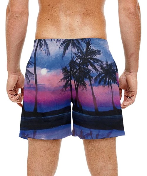 Board Shorts Mens Peacock Feather Colorful Print Summer Casual Quick-Dry Cargo Shorts Swim Trunks - Color Palm Tree Sunset - ...