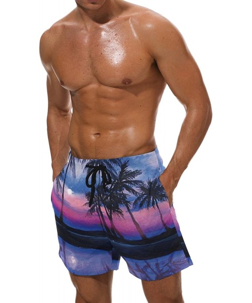 Board Shorts Mens Peacock Feather Colorful Print Summer Casual Quick-Dry Cargo Shorts Swim Trunks - Color Palm Tree Sunset - ...