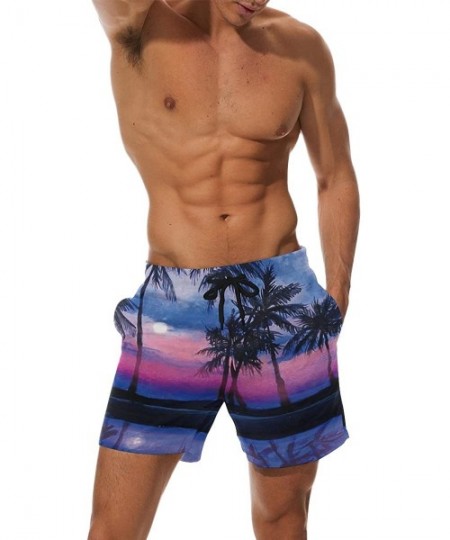 Board Shorts Mens Peacock Feather Colorful Print Summer Casual Quick-Dry Cargo Shorts Swim Trunks - Color Palm Tree Sunset - ...