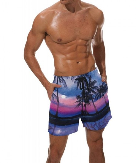 Board Shorts Mens Peacock Feather Colorful Print Summer Casual Quick-Dry Cargo Shorts Swim Trunks - Color Palm Tree Sunset - ...