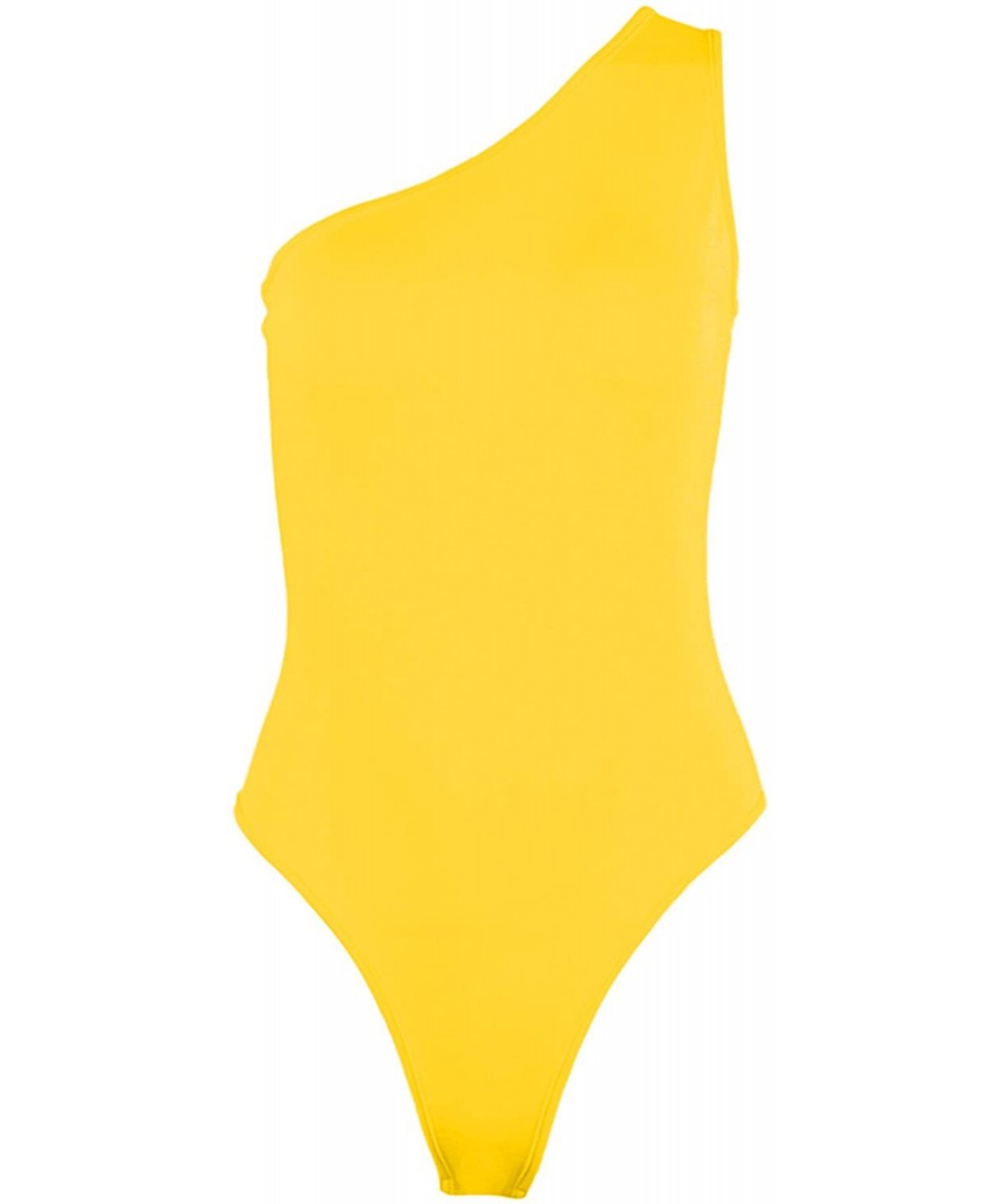 One-Pieces Kelisky Women's Sexy One Shouler Sleeveless Solid One Piece Bodysuit - Yellow - C018ZXM82TY