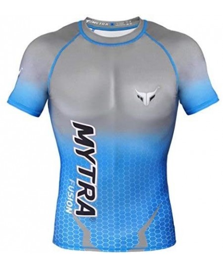 Rash Guards Mens & Boys PowerLayer Compression Base Layer Baselayer Top Long Sleeve - Blue Grey - CS1855NKIO5