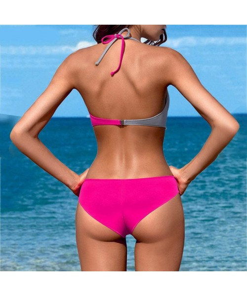 Bottoms Womens Padded Push-up Bra Bikini Set Swimsuit Bathing Suit Swimwear Beachwear - Hot Pink - CI18R5OXRY4