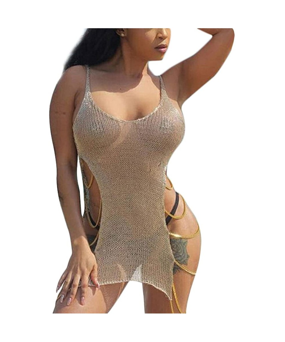 Sets Adealink Sexy Women Chain Shiny Hollow Bikini Cover Up Beach Bathing Suit Cover-ups Summer Tunic Dress - CC184S9L9A0