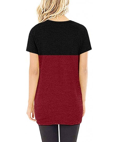 Tankinis Women Loose Fit Irregular Hem T-Shirts Tops O Neck Short Sleeves Knits Tees - 01 Red - CW194WZOAS3