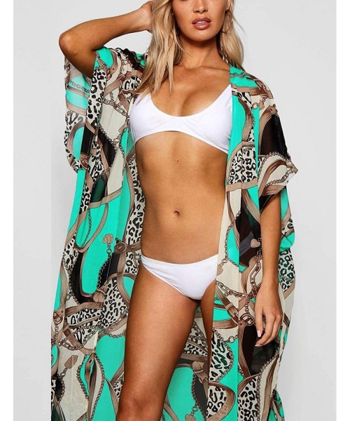 Cover-Ups Women Sexy Print Open Front Kimono Cardigan Loose Beach Cover Up Dress - Print 6 - CT18NK9SRHS