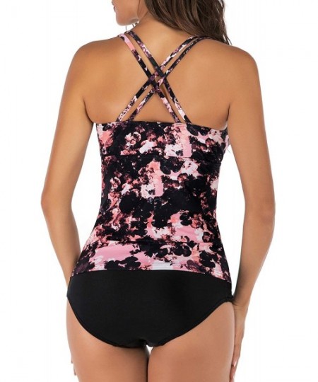 Sets Women's V Neck Tankini Set Criss Cross Back Tankini Top with Bikini Bottom Two Piece Bathing Suits - Print-8 - CJ18W9KGMG3