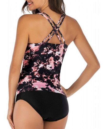 Sets Women's V Neck Tankini Set Criss Cross Back Tankini Top with Bikini Bottom Two Piece Bathing Suits - Print-8 - CJ18W9KGMG3