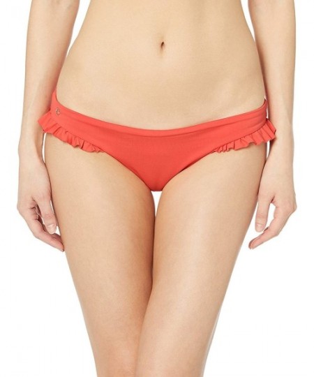 Bottoms Women's Ornate Reversible with Ruffle Signature Cut Bikini Bottom - Mandarin Orange/White Geo - C018NAKNLW9