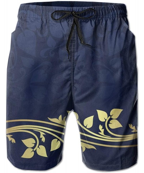 Board Shorts Men Fashion Swim Trunks Quick Dry Bathing Suits Board Shorts with Pocket - Romantic Royal Leaf - CN190N63UIS