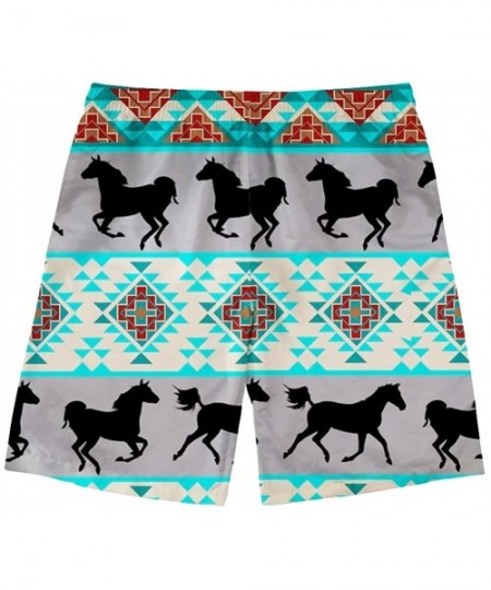 Board Shorts Men's Quick Dry Swim Trunks Tropical Hawaiian Board Shorts with Mesh Lining Bathing Suits - Tribal Horses 4 - C6...