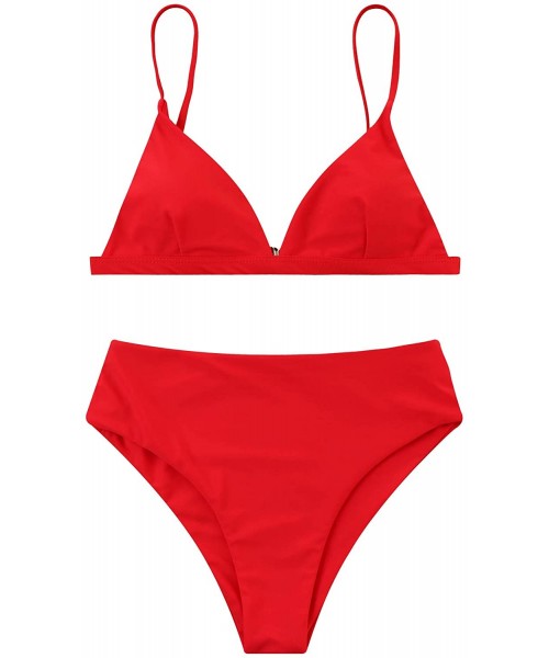 Sets Women Stripe Printing Padded Push up 2 Piece Bikini Sets Swimsuits - Red-2 - C918QHK6XS3