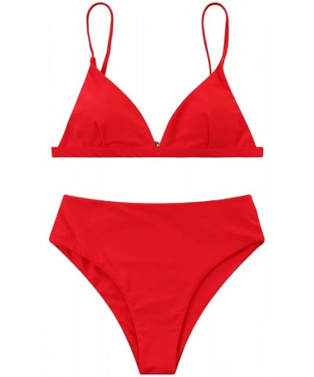 Sets Women Stripe Printing Padded Push up 2 Piece Bikini Sets Swimsuits - Red-2 - C918QHK6XS3