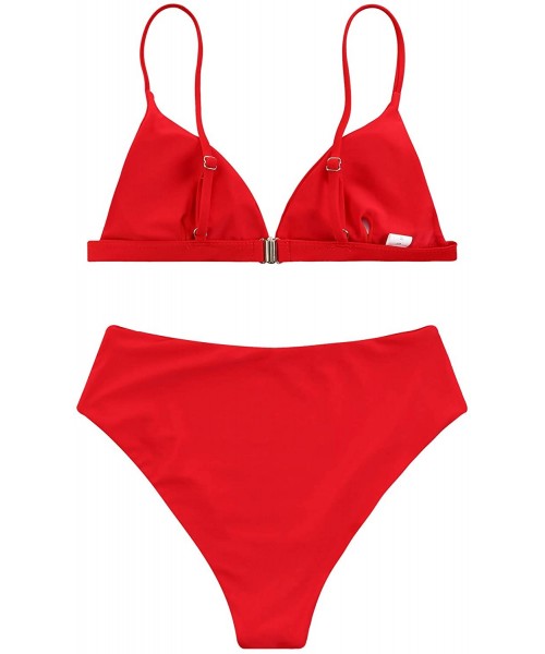 Sets Women Stripe Printing Padded Push up 2 Piece Bikini Sets Swimsuits - Red-2 - C918QHK6XS3