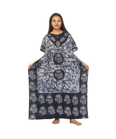 Cover-Ups Women's Ethnic Print Kaftan Maxi Dress Summer Beach Dress Cover Up - White-black - CV18RHQOENK