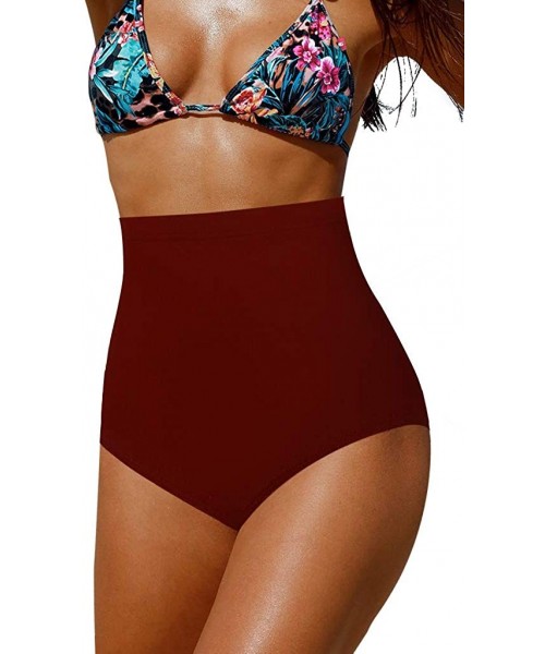 Bottoms Women's High Waisted Swimsuit Bikini Bottoms Tummy Control Tankini Bottoms Swim Shorts Plus Size - Red - C618MHRUU2O