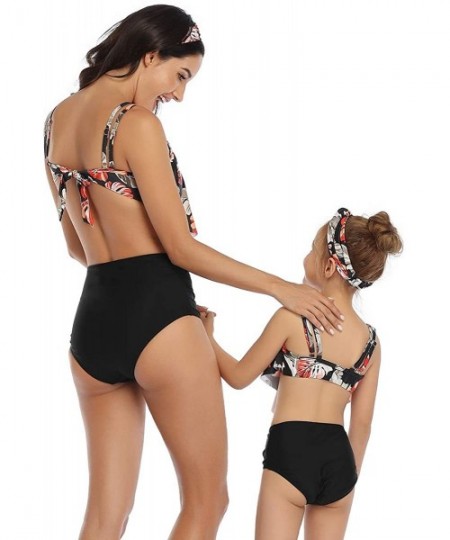 Sets Girls Kids Swimsuit Two Pieces Bikini Set Ruffle Falbala Swimwear Bathing Suits Swimwear - Flower + Black Bottoms - CR19...