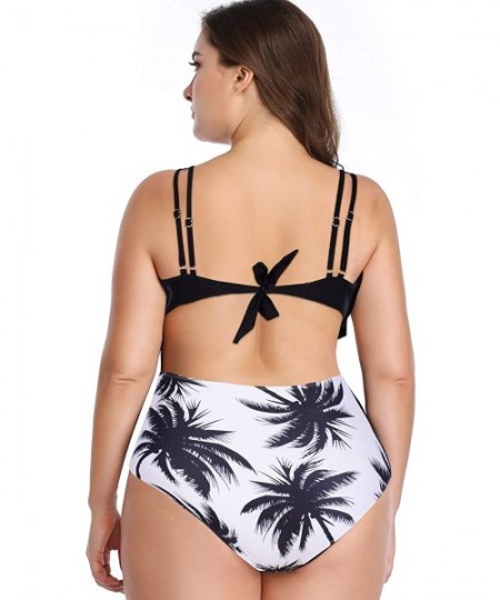 Sets Women's Plus Size Two Piece Ruffle Tankini High Waisted Tummy Control Tassel Backless Bikini Swimwear - Black Top+coconu...