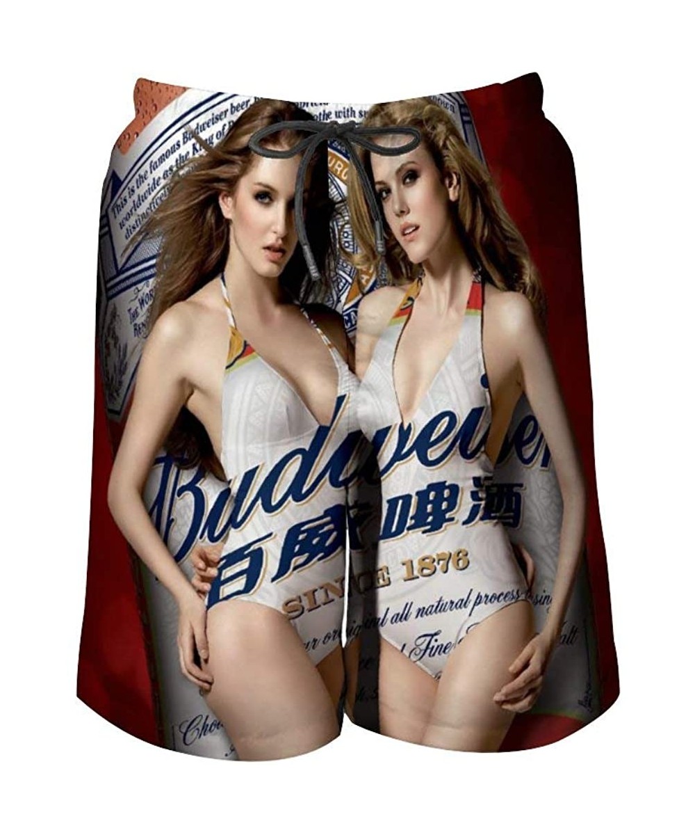 Board Shorts Budweiser Beer Label Cool Swim Trunks Quick Dry Casual Hawaiian Mesh Lining Beach Board Shorts with Pockets - Bu...