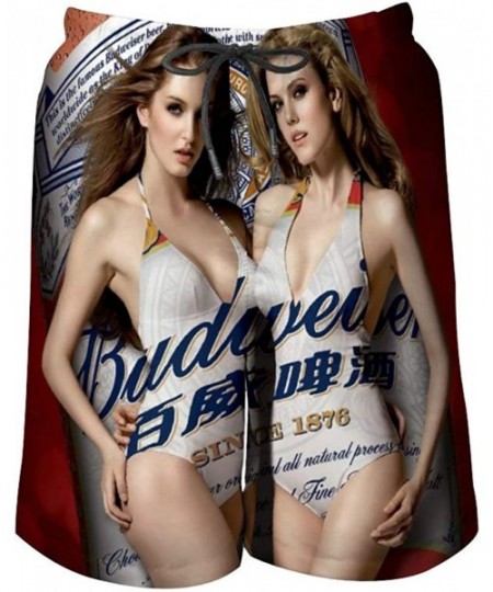 Board Shorts Budweiser Beer Label Cool Swim Trunks Quick Dry Casual Hawaiian Mesh Lining Beach Board Shorts with Pockets - Bu...