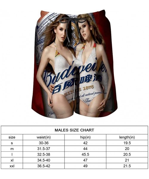 Board Shorts Budweiser Beer Label Cool Swim Trunks Quick Dry Casual Hawaiian Mesh Lining Beach Board Shorts with Pockets - Bu...