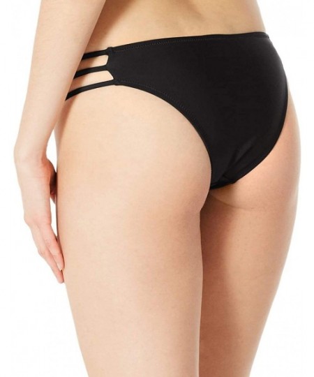 Bottoms Women's Low Rise Bikini Bottom Medium Coverage Bathing Suit Bottom - Black(strappy) - C218RZSQMIO