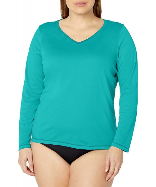 Rash Guards Women's Plus-Size Solid UPF 50+ Long Sleeve Swim Shirt Rashguard - Lagoon - CP12BXYXSAV