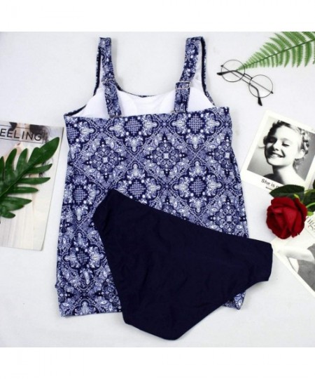 Sets Womens Plus Size Swimsuits 2020 Summer New Tankini Set Two Piece Swimwear Tank Tops with Boyshorts Bathing Suit Z blue -...