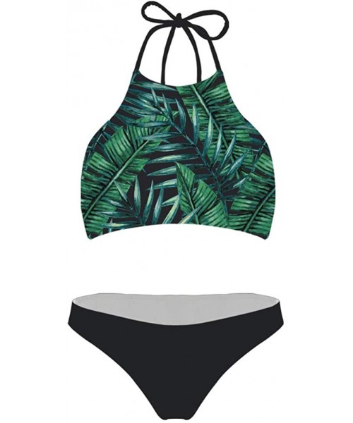 Sets Sexy Women Swimsuit Space Galaxy Print Two-Piece Bikini Plus Size - 3-palm Leaf - C118OSOIHCX