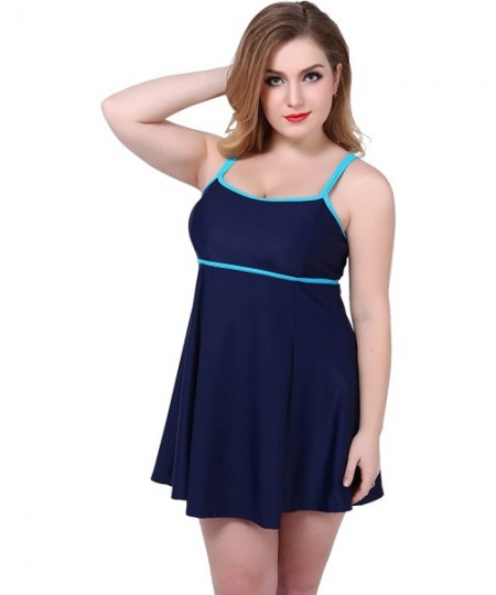 One-Pieces Womens Swimwear One Piece Skirted Beachwear Swim Strap Skirts Swimsuit Backless Look Slimmer Plus Size Pure Blue -...