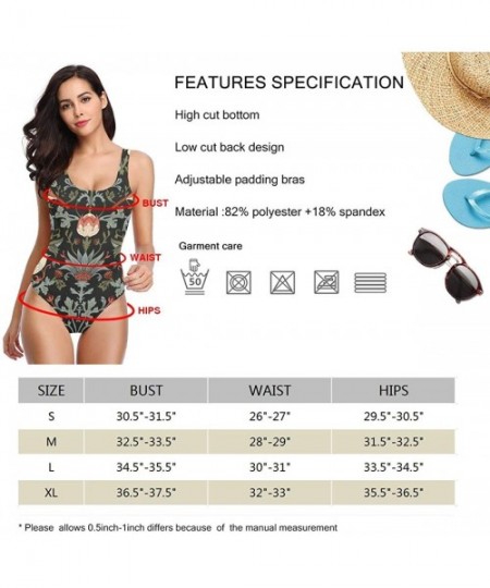 One-Pieces Goth Spider Web Women's Retro High Cut Low Back One Piece Swimwear Bathing Suits - Enchanted Flowers and Birds - C...