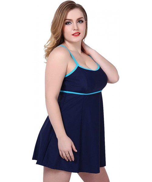 One-Pieces Womens Swimwear One Piece Skirted Beachwear Swim Strap Skirts Swimsuit Backless Look Slimmer Plus Size Pure Blue -...