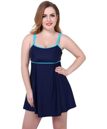 One-Pieces Womens Swimwear One Piece Skirted Beachwear Swim Strap Skirts Swimsuit Backless Look Slimmer Plus Size Pure Blue -...