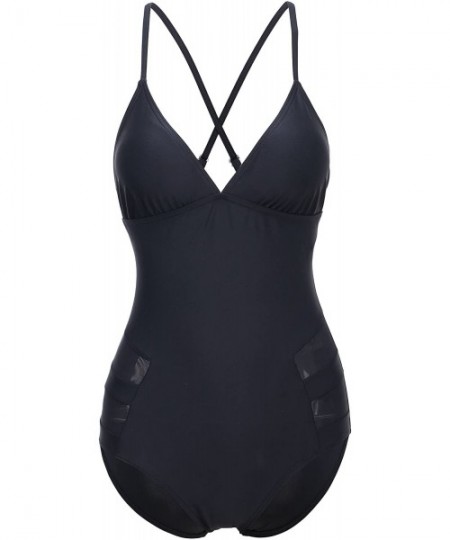 One-Pieces Women's Retro 80s One Piece Plus Size Monokini Swimsuit - Designed in USA - 7876_black - CW17AA43740