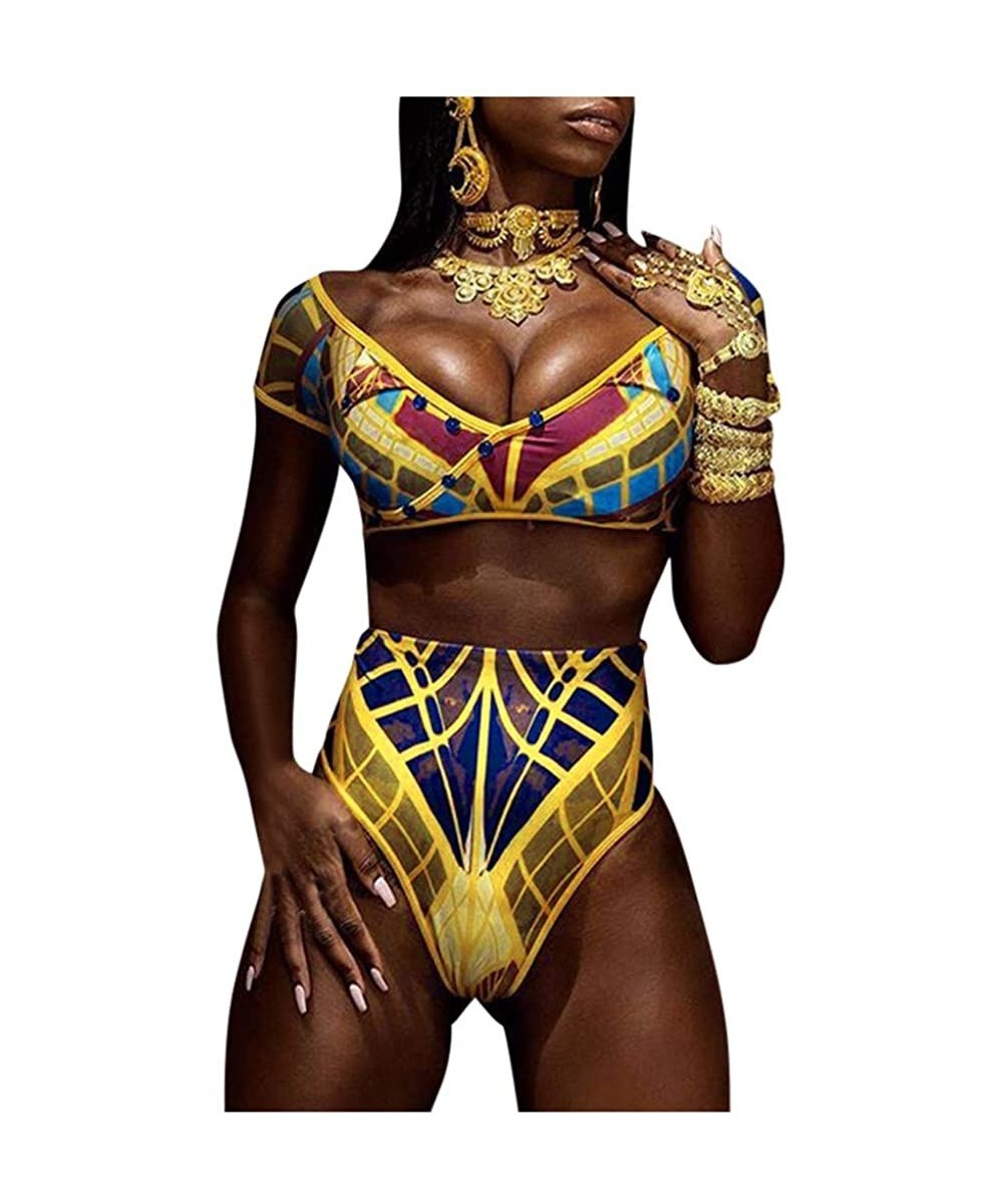 Rash Guards Women One Piece Swimsuit African Print Monokini Bikini Beach Swimwear Bathing Suit for Women Plus Size Multi Colo...