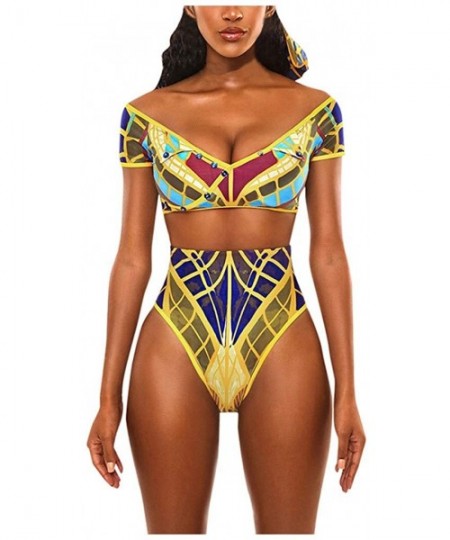 Rash Guards Women One Piece Swimsuit African Print Monokini Bikini Beach Swimwear Bathing Suit for Women Plus Size Multi Colo...