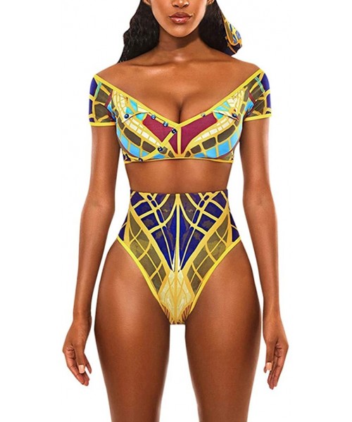 Rash Guards Women One Piece Swimsuit African Print Monokini Bikini Beach Swimwear Bathing Suit for Women Plus Size Multi Colo...