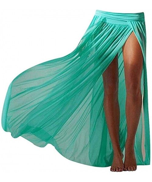 Cover-Ups Women's Sexy Beach Skirt Perspective Gauze Bikini Cover Bohemian Maxi Split Skirt - Green - CO18Q6ZYKU7