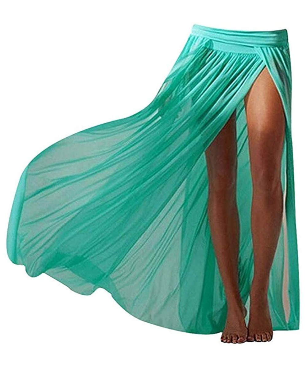 Cover-Ups Women's Sexy Beach Skirt Perspective Gauze Bikini Cover Bohemian Maxi Split Skirt - Green - CO18Q6ZYKU7