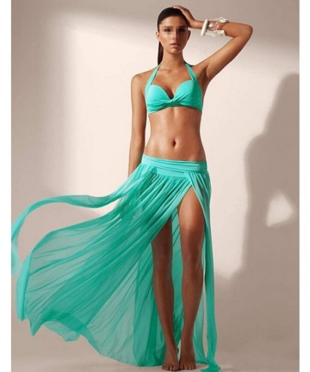 Cover-Ups Women's Sexy Beach Skirt Perspective Gauze Bikini Cover Bohemian Maxi Split Skirt - Green - CO18Q6ZYKU7