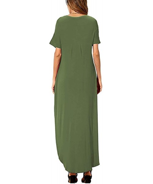 Cover-Ups Women's Short Sleeve V Neck Pocket Casual Side Split Beach Long Maxi Dress - Army Green - CE18CIN309O